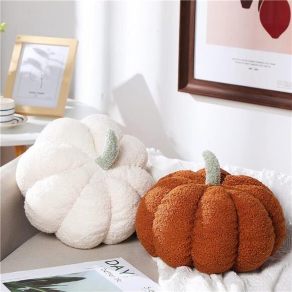 2‎ Pieces Simulated Pumpkin Pillow Plush Pillow 3D Pumpkin Shaped Pillow Cozy - Picture 1 of 8